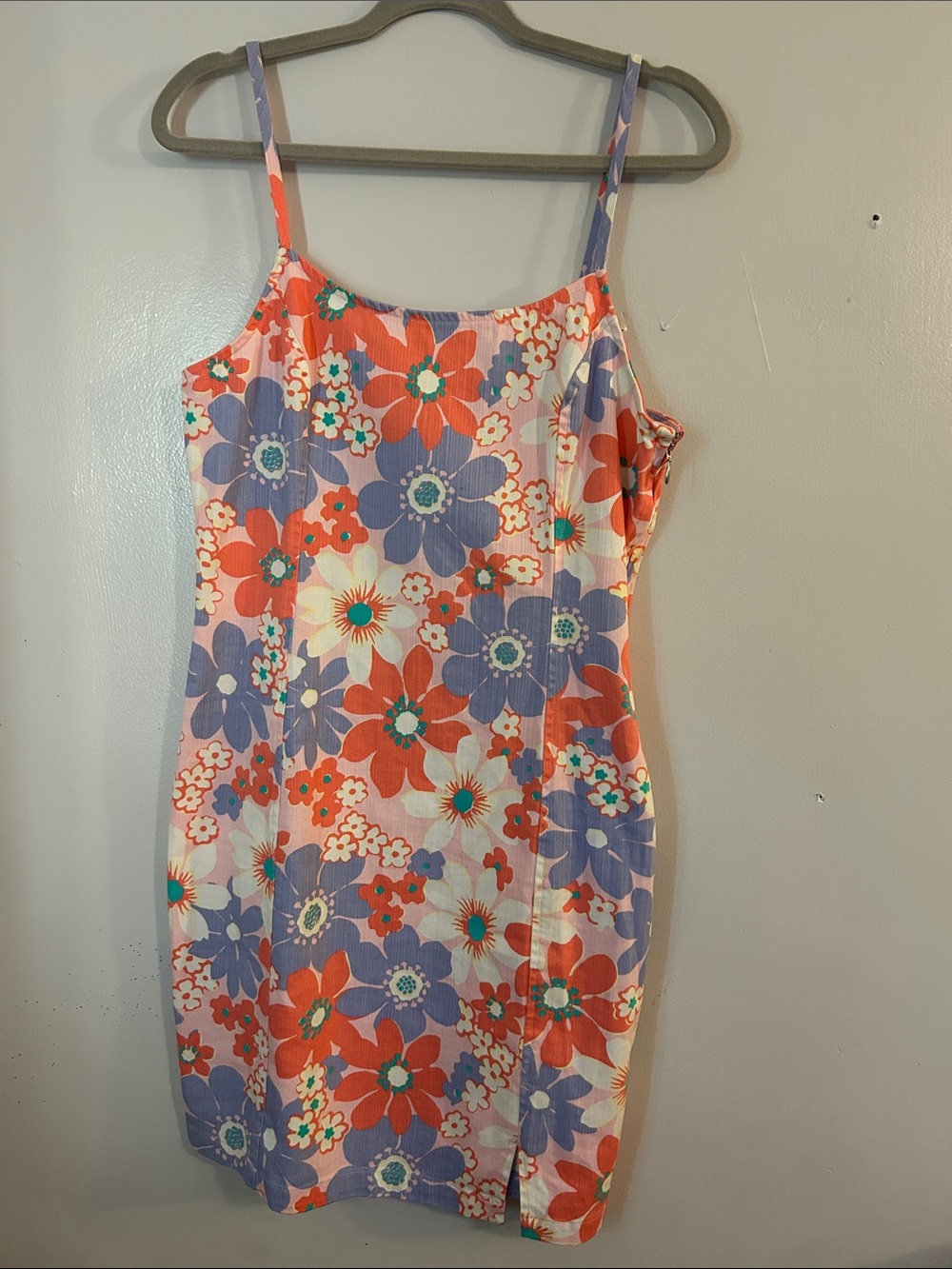 crown & ivy Orange and Purple Floral Spaghetti-Strap Mini Dress